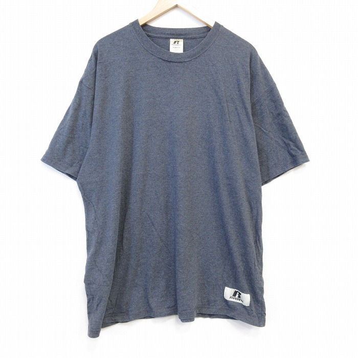 XL/古着 ラッセル 半袖 Tシャツ メンズ 無地 大きいサイズ クルーネック 濃グレー 霜降り 25aug27 中古拍卖