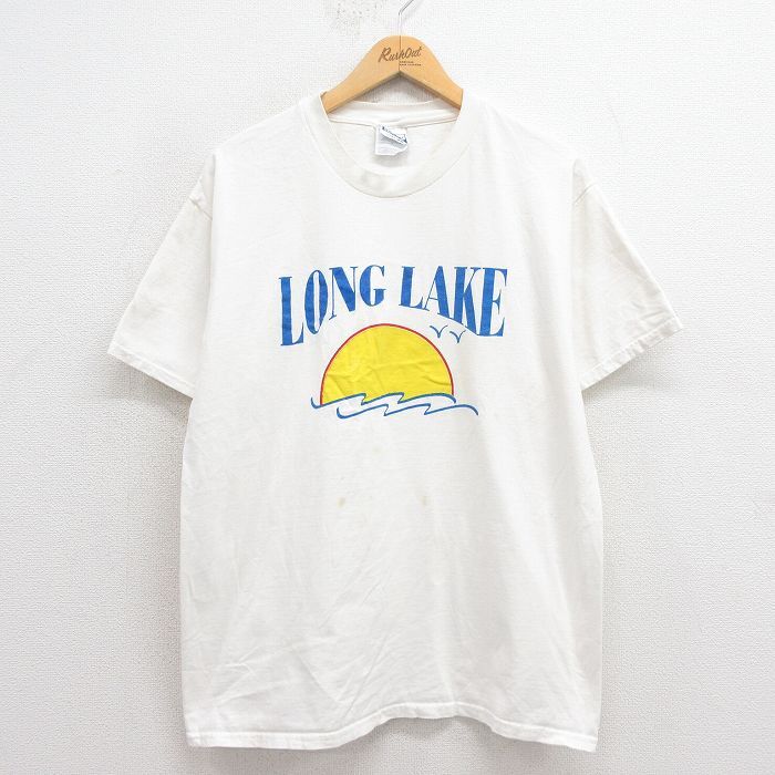 L/古着 ヘインズ 半袖 ビンテージ Tシャツ メンズ 00s LONG LAKE コットン クルーネック 白 ホワイト 25aug23 中古拍卖
