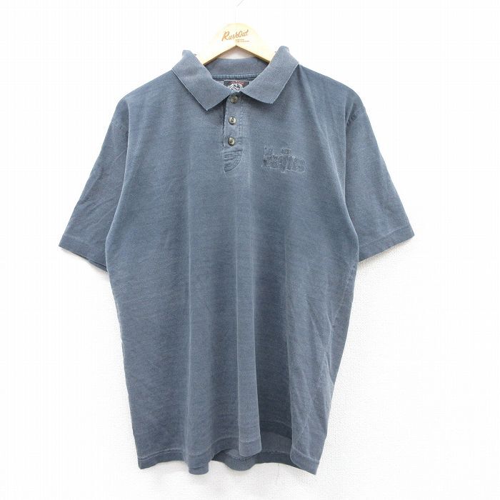 L/古着 半袖 ロック バンド ポロ シャツ メンズ 90s ビートルズ コットン 濃グレー spe 25aug23 中古 トップス拍卖