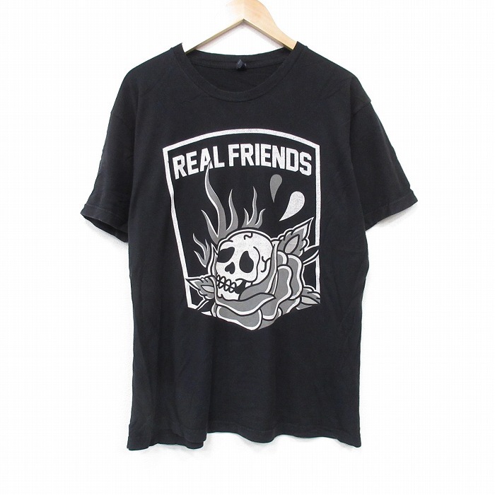 XL/古着 TULTEX 半袖 Tシャツ メンズ スカル コットン クルーネック 黒 ブラック 25aug25 中古拍卖