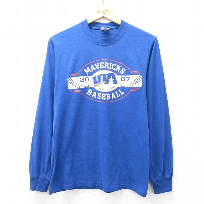 M/古着 ジャージーズ 長袖 ビンテージ Tシャツ メンズ 00s MAVERICKS 野球 クルーネック 紺 ネイビー 25aug28 中古拍卖