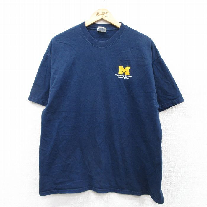 XL/古着 ヘインズ 半袖 ビンテージ Tシャツ メンズ 00s ミシガン コットン クルーネック 紺 ネイビー 25aug27 中古拍卖