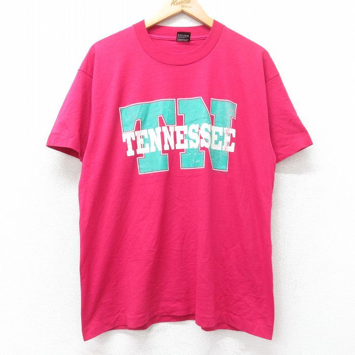XL/古着 スクリーンスターズ 半袖 ビンテージ Tシャツ メンズ 90s テネシー クルーネック 濃ピンク spe 25aug27 中古拍卖