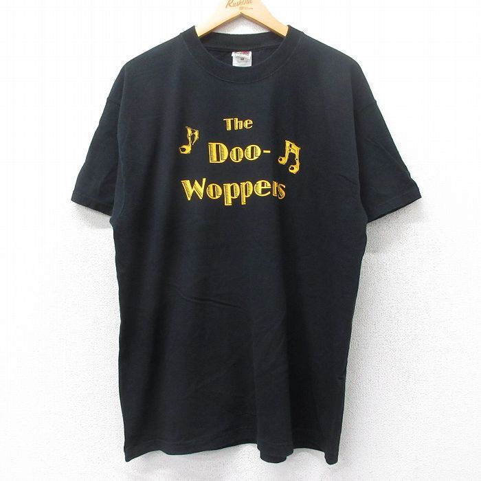 XL/古着 フルーツオブザルーム 半袖 ビンテージ Tシャツ メンズ 00s The Doo Woppers 音符 コットン クルーネック 黒 ブラック 25aug25 中拍卖