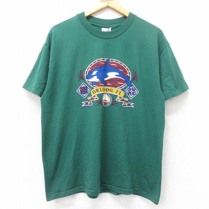 XL/古着 ヘインズ 半袖 ビンテージ Tシャツ メンズ 90s シャチ クルーネック 緑 グリーン spe 25aug27 中古拍卖