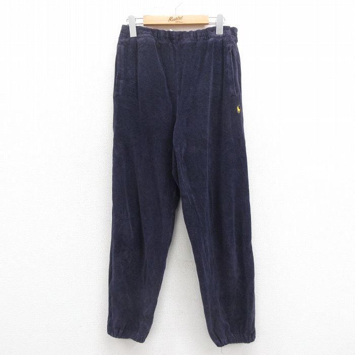 W34/古着 ラルフローレン ブランド イージー パンツ メンズ 90s ワンポイントロゴ パイル地 コットン 紺 ネイビー 25aug26 中古 ボトムス拍卖