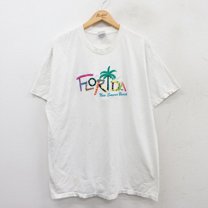 XL/古着 ヘインズ 半袖 ビンテージ Tシャツ メンズ 00s フロリダ 刺繍 大きいサイズ コットン クルーネック 白 ホワイト 25aug27 中古拍卖