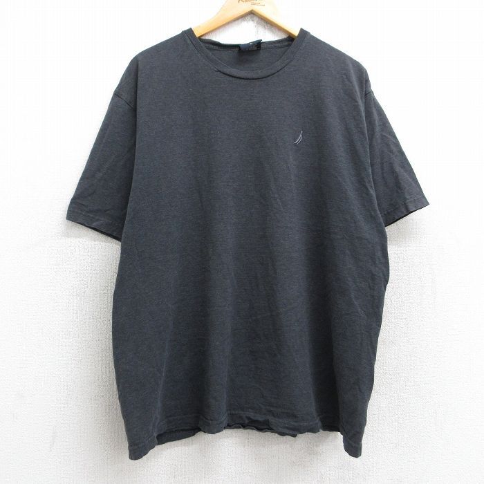 XL/古着 ノーティカ 半袖 ブランド Tシャツ メンズ ワンポイントロゴ 大きいサイズ コットン クルーネック 濃グレー 霜降り 25aug26 中古拍卖
