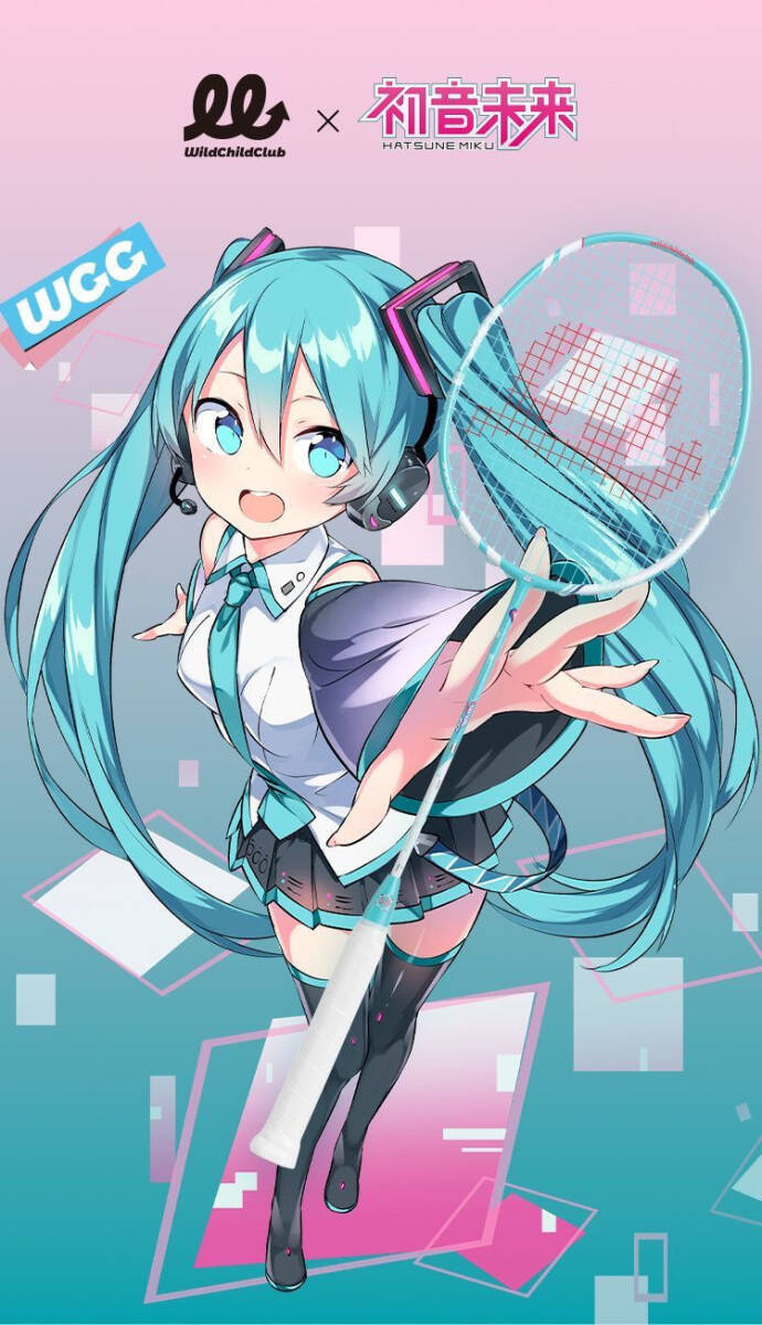 ラケット 海外限定 WCC × 初音ミク 公式コラボ フルカーボン バドミントンラケット 超軽量拍卖