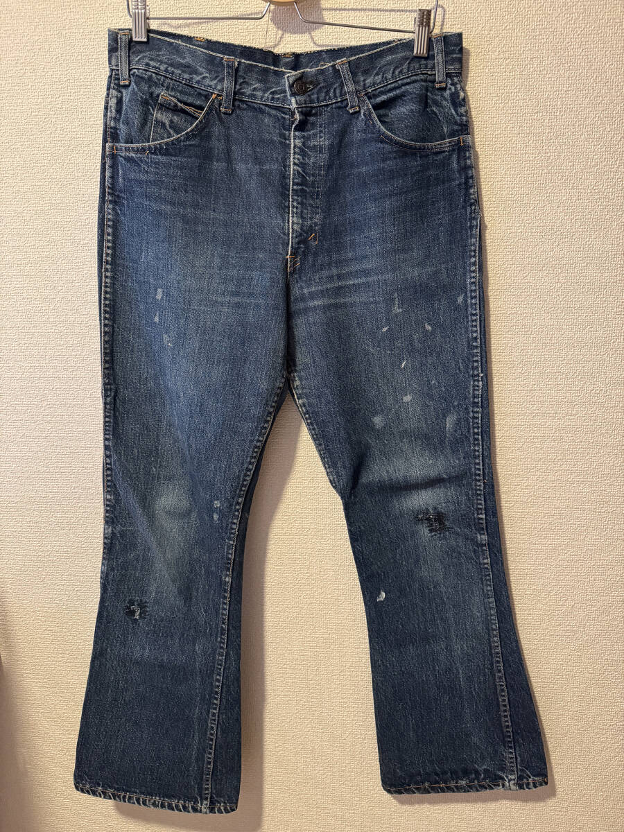70s LEVI'S 646 VINTAGE DENIM BIG E リーバイス ヴィンテージ フレア ブーツカット ベルボトム デニム ボタン裏1 レインボーステッチ拍卖