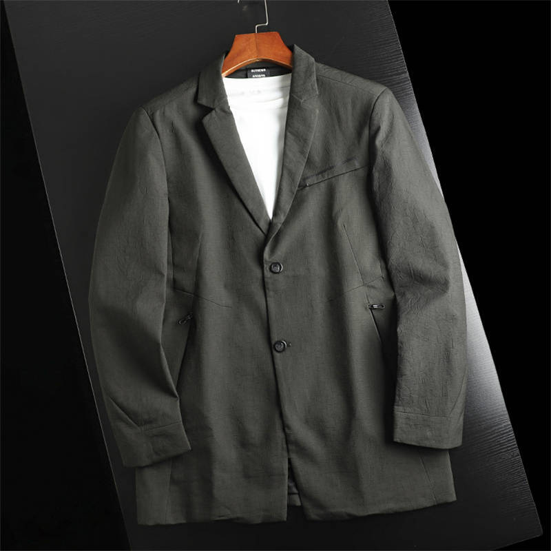 A467-XLダークグリーン トレンチコート メンズ テーラードトレンチコート 新品 防風 ビジネス シングル 春秋 裏地付き クレープ アウター拍卖