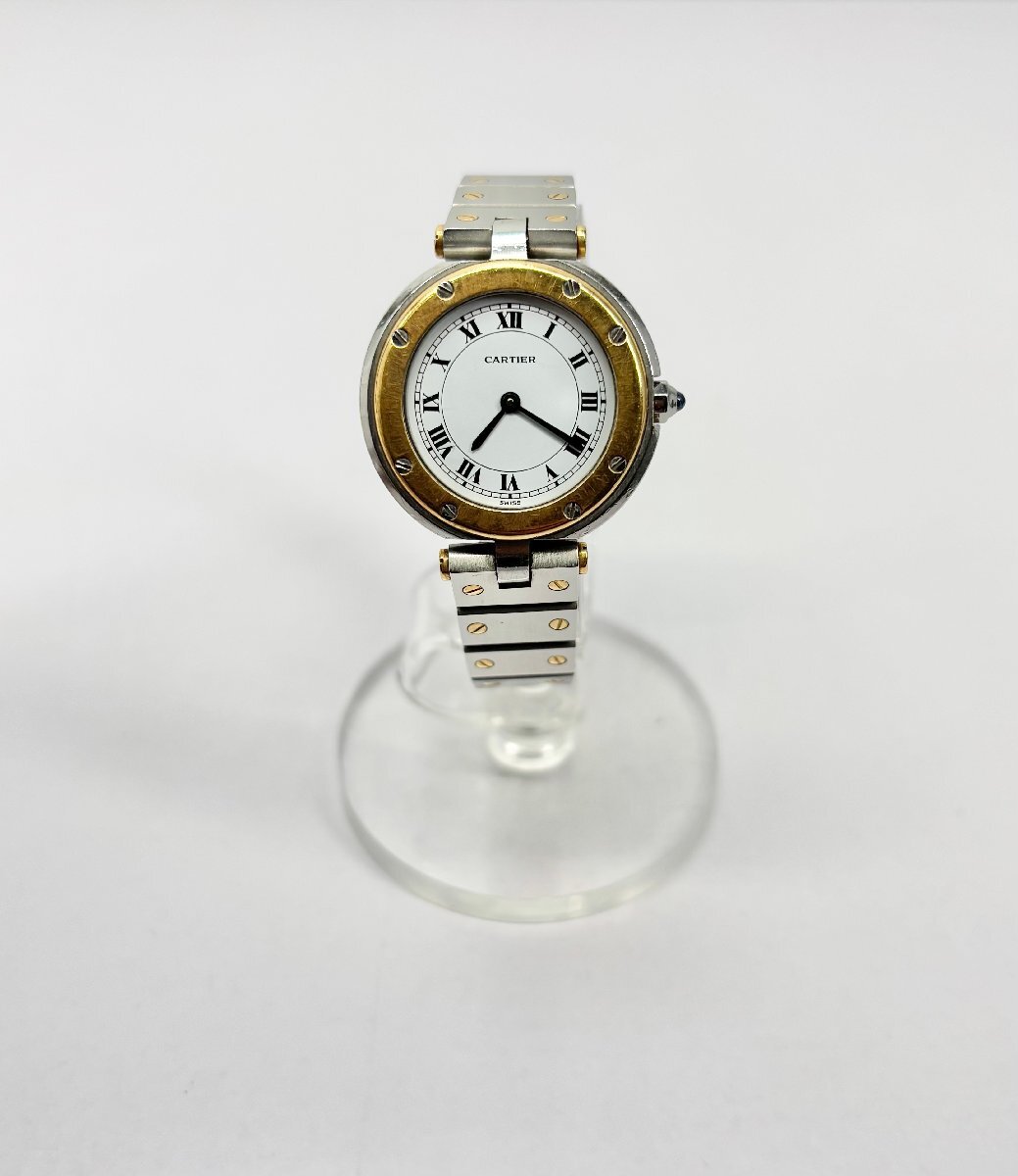 ク) 不動品 Cartier カルティエ サントスランド QZ レディース 腕時計 ホワイト文字盤 背面ネジ欠品あり 送料185円拍卖