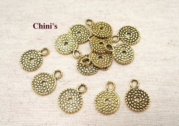 即決!! 1個 エスニックチャーム 縄 ラウンド☆メタルパーツ☆アンティークゴールド ハンドメイドアクセサリー拍卖