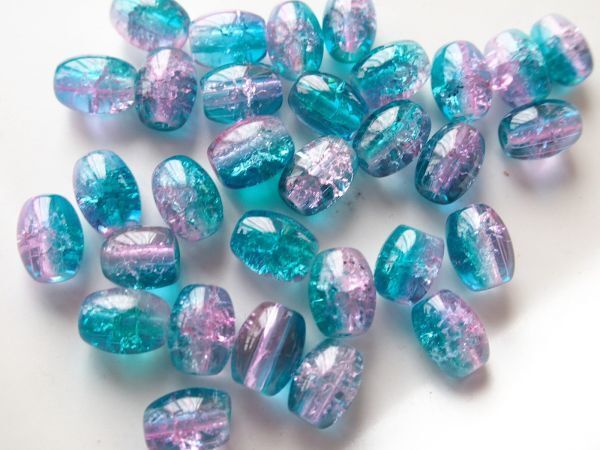 即決☆100個 オーバル クラックガラスビーズ ブルーピンク★ パーツ ハンドメイドピアス に 資拍卖