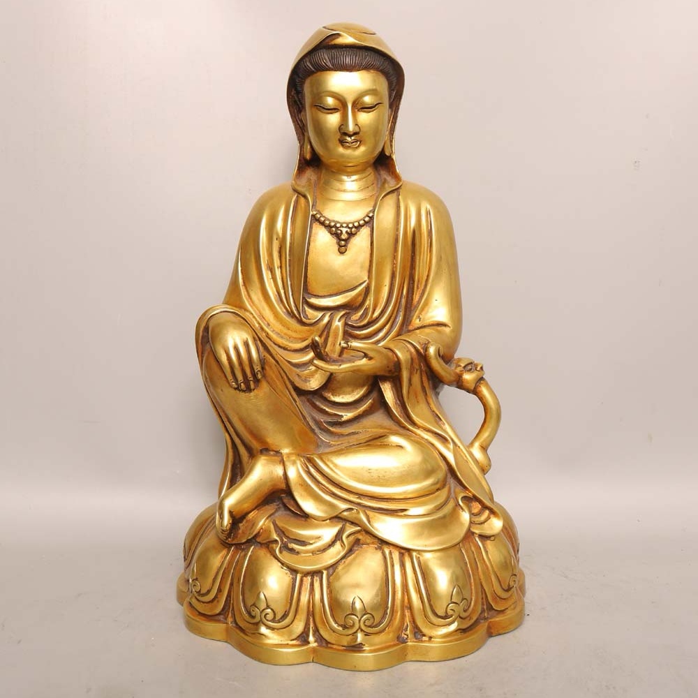 唐物 明 永樂年製 紫銅塗金 観音 仏像 奉納されていた 供養品 銅製 古美術品 時代物 中国古玩 骨董品 D68拍卖