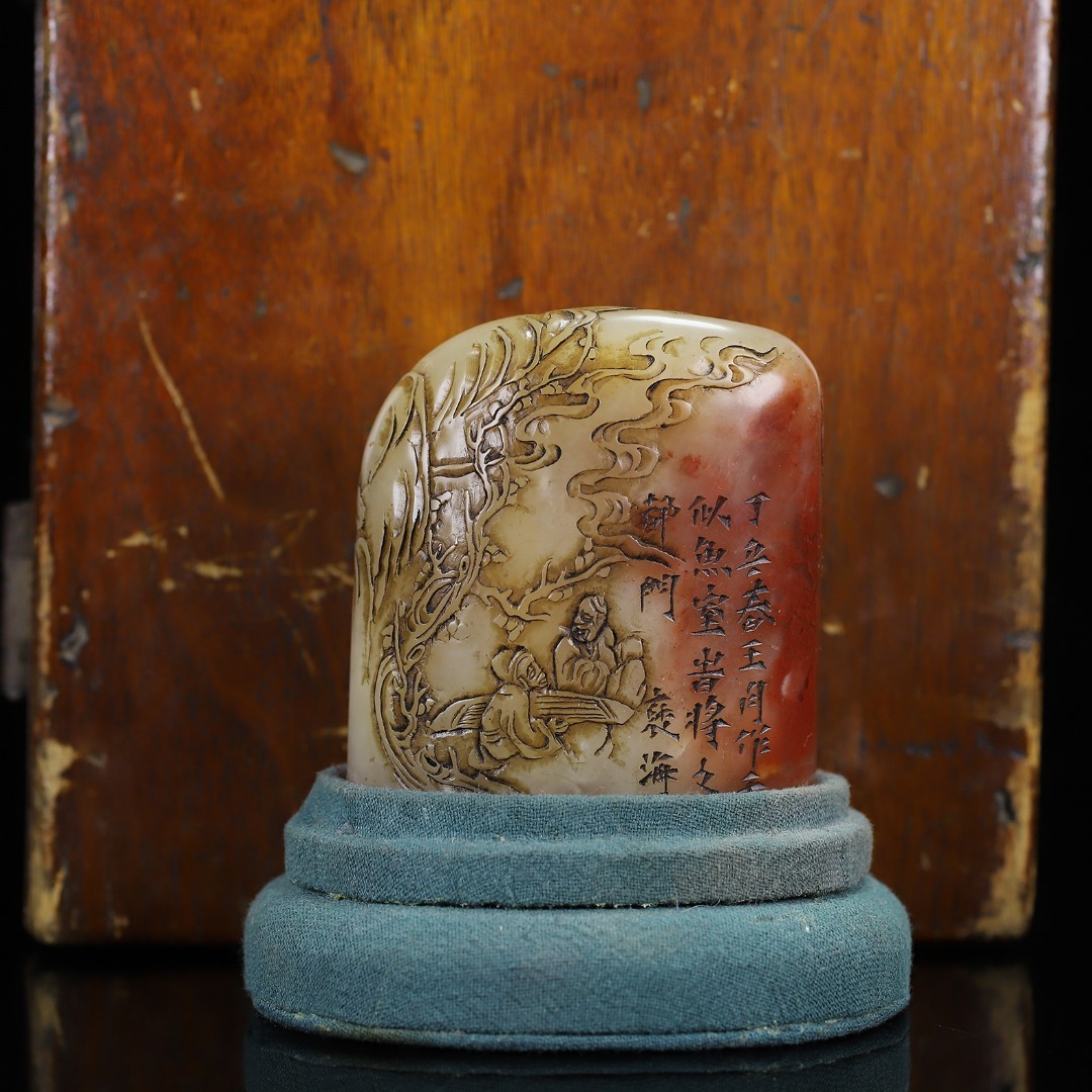 唐物 清 寿山石 桃花凍 かわいい彫 伯牙鼓琴 閒章 印章 天然石 手彫 篆刻 古印材 極細工 中国古玩 骨董品 古美味 D68拍卖