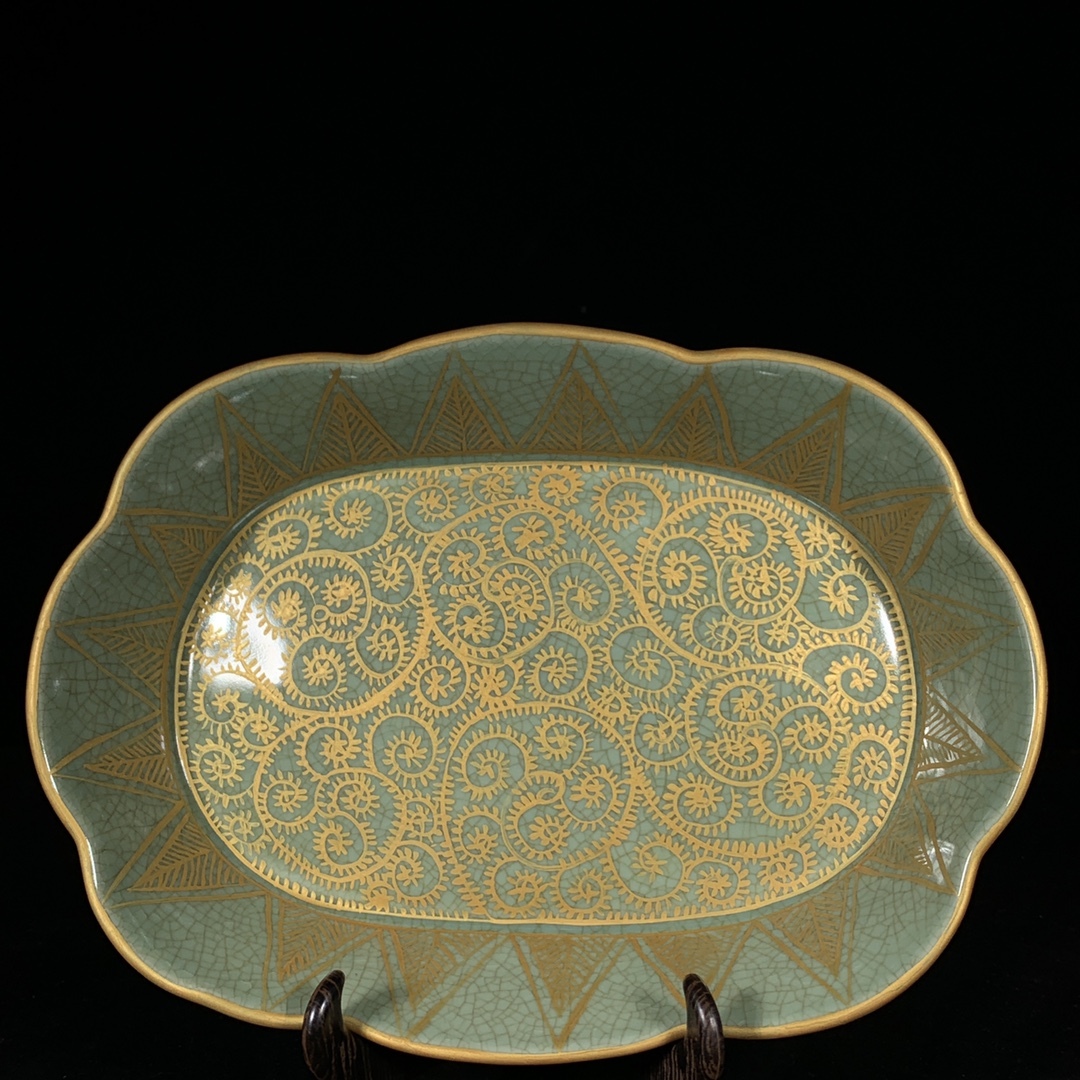 唐物 宋 汝窯 描金花卉紋 水仙盆 陶芸 古陶磁器 中国磁器 極細工 中国古玩 骨董品 古美味 D68拍卖