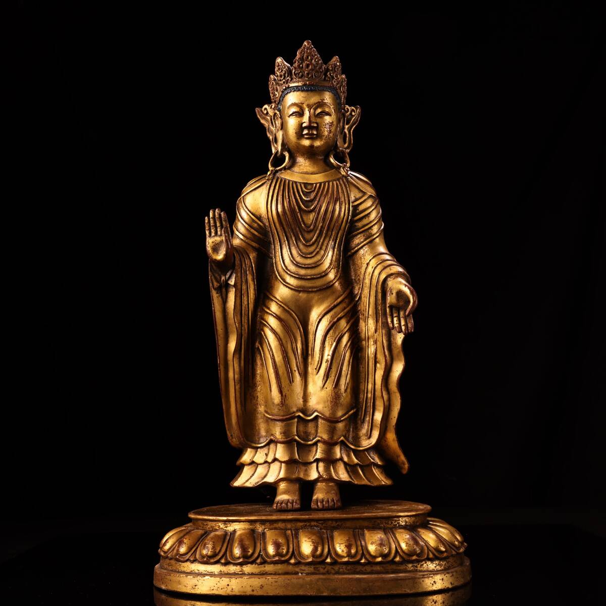 唐物 清 純銅 全銅 高浮彫鏨刻 塗金北魏仏像 奉納されていた 供養品 銅製 銅器 極細工 古美術品 時代物 中国古玩 骨董品 D68拍卖