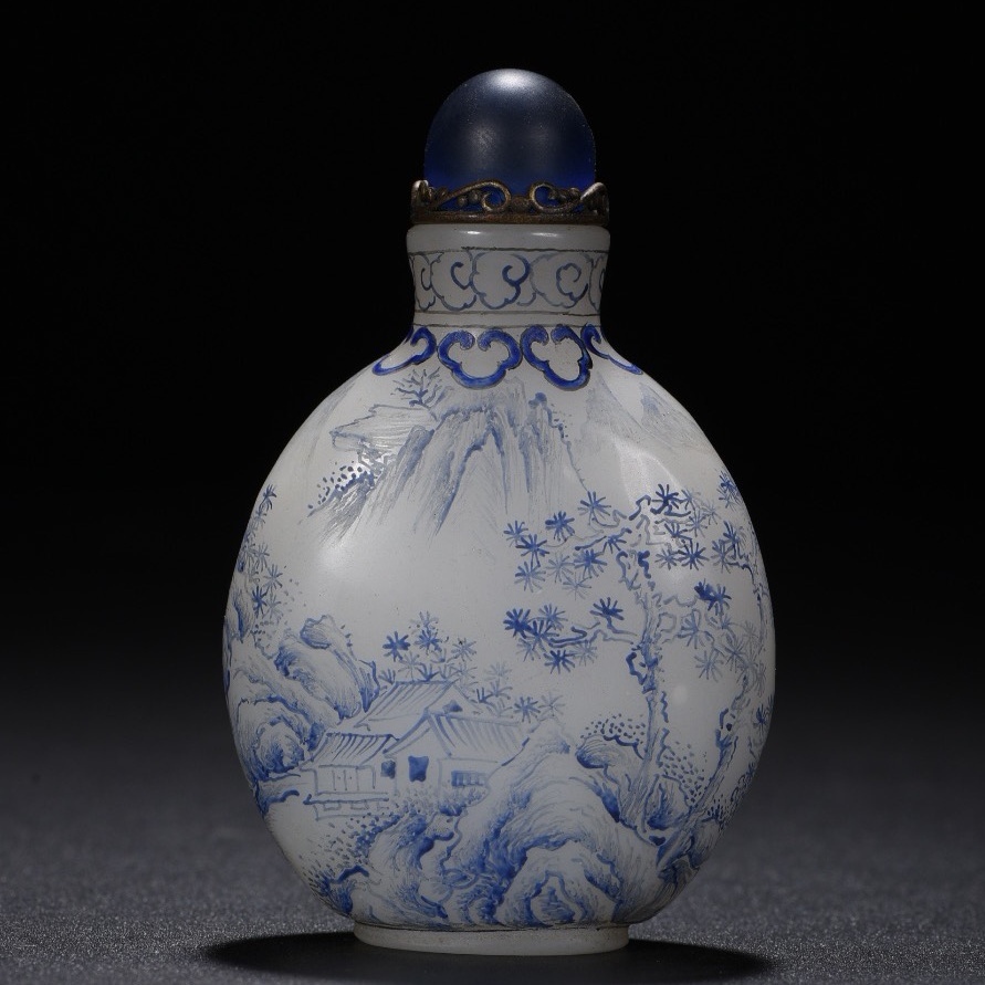 唐物 清 乾隆年制 琉璃畫 エナメル山水圖 鼻煙壺 極細工 中国古玩 骨董品 古美味 D68拍卖