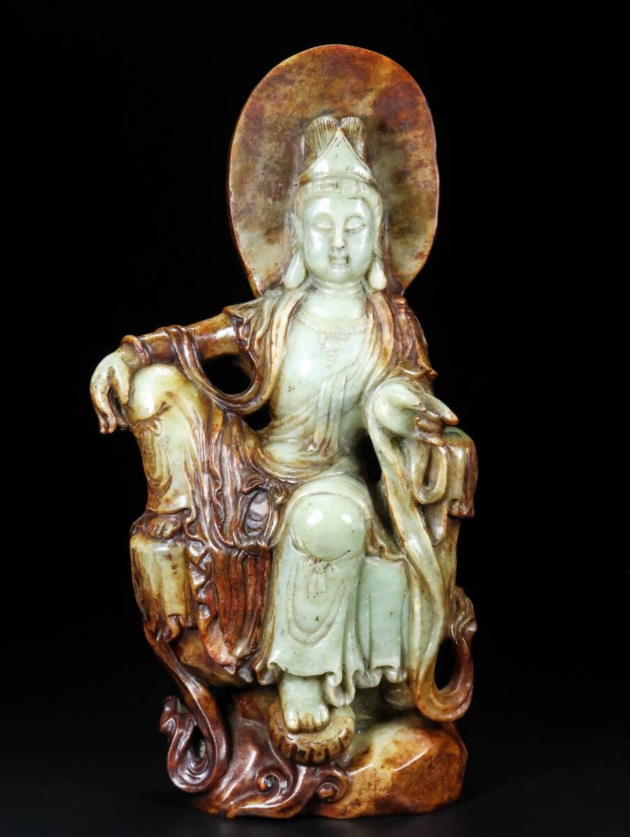 唐物 清 玉彫 和田老玉 自在 觀音菩薩 極細工 中国古玩 骨董品 古美味 D68拍卖