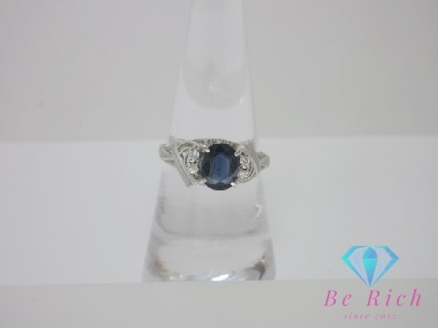 Pt900 プラチナ サファイア 0.82ct ダイヤモンド 付 デザイン リング 指輪 17号 メレ 宝石 ジュエリー 【中古】【送料無料】th13260拍卖