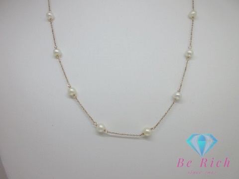 K10 PG パール 真珠 付 ステーション デザイン ネックレス ペンダント ピンクゴールド 10金 ジュエリー アクセサリー 【中古】 th13188拍卖