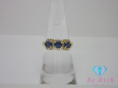 K18 YG サファイア 0.78ct ダイヤモンド 0.20ct デザイン リング 指輪 12号 18金 750 メレ 宝石 ジュエリー 【中古】【送料無料】 th13191拍卖