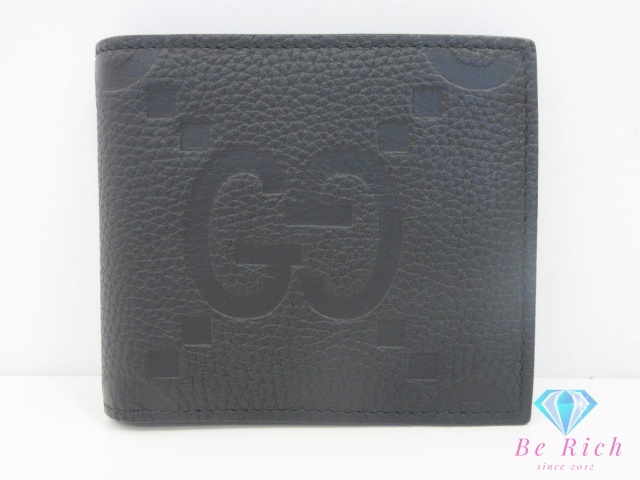 GUCCI グッチ 二つ折り財布 ジャンボ GG 739479 黒 ブラック レザー コンパクト ウォレット メンズ ギフト 【中古】【送料無料】bs4181拍卖
