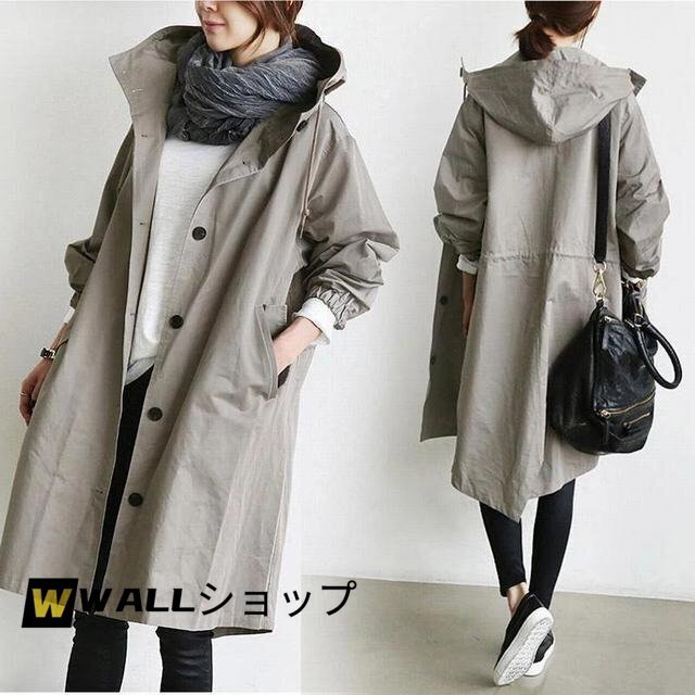 ライトコート レディース 秋 ジャケット ミリタリー ロング 防寒 フード 長袖 スプリング トレンチコートA02 2XL拍卖