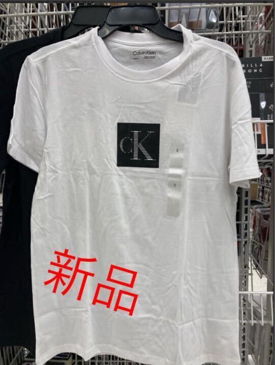 新品☆Calvin Klein ☆カルバンクライン CK ロゴ T半袖シャツ Sホワイト S ホワイト コットン Tシャツ 丸首 半袖拍卖
