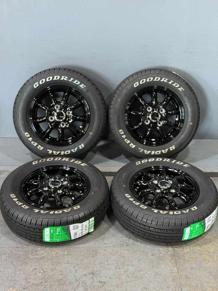 新品 ホワイトレター 155/70R12 GOODRIDE アルミ ZACK 12インチ 4J +42 PCD100 4穴 ハブ67 4.00B 軽トラ 軽バン 8スポーク 4本 (AW7G001)拍卖