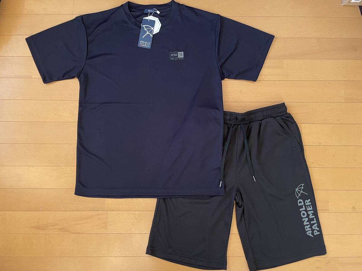 新品未使用 送料込み M ARNOLD PALMER アーノルドパーマー ドライ UV対策 半袖Tシャツ ネイビー紺 ・ハーフパンツ 黒 上下 セットアップ拍卖