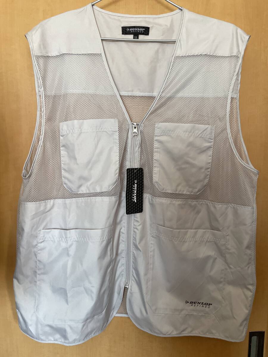新品未使用 送料込み LL DUNLOP ダンロップ 撥水 メッシュベスト 軽量 ライトグレー ジップアップ ポケット フィッシングベスト拍卖