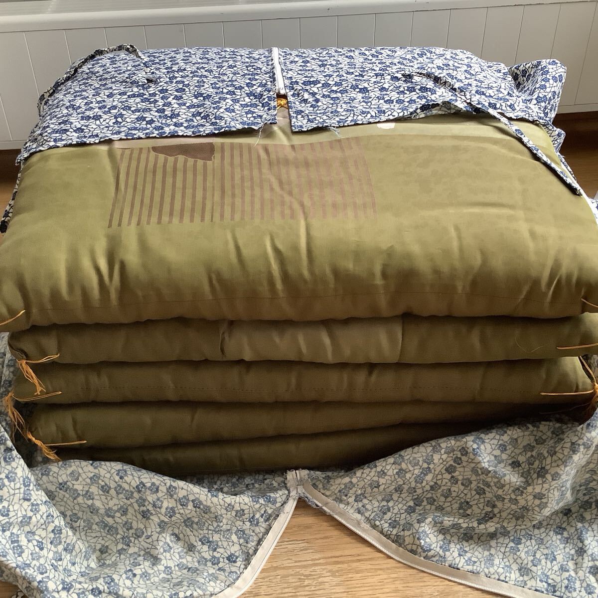 昭和レトロ 座布団 保存用袋付き 5枚 アンティーク ヴィンテージ 時代物 緑拍卖