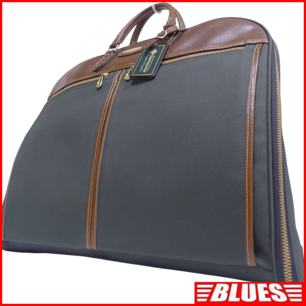 即決★Samsonite★レザーコンビガーメントケース サムソナイト メンズ 本革 本皮 緑 ビジネスバッグ ガーメントバッグ スーツケース 出張拍卖