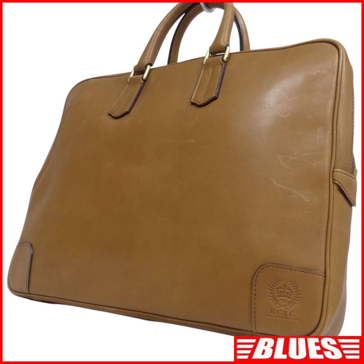 即決★R.C.Y.C.★ビジネスバッグ メンズ オールレザー キャメル 本革 ブリーフケース 本皮 通勤 カバン 出張 鞄 かばん レディース 書類拍卖
