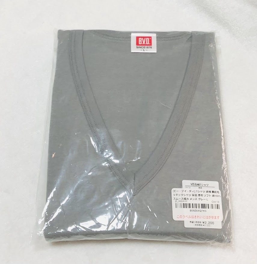 B.V.D. 長袖VネックTシャツ 保湿 厚地 綿100% 綿暖 裏起毛 スムース編み 拍卖