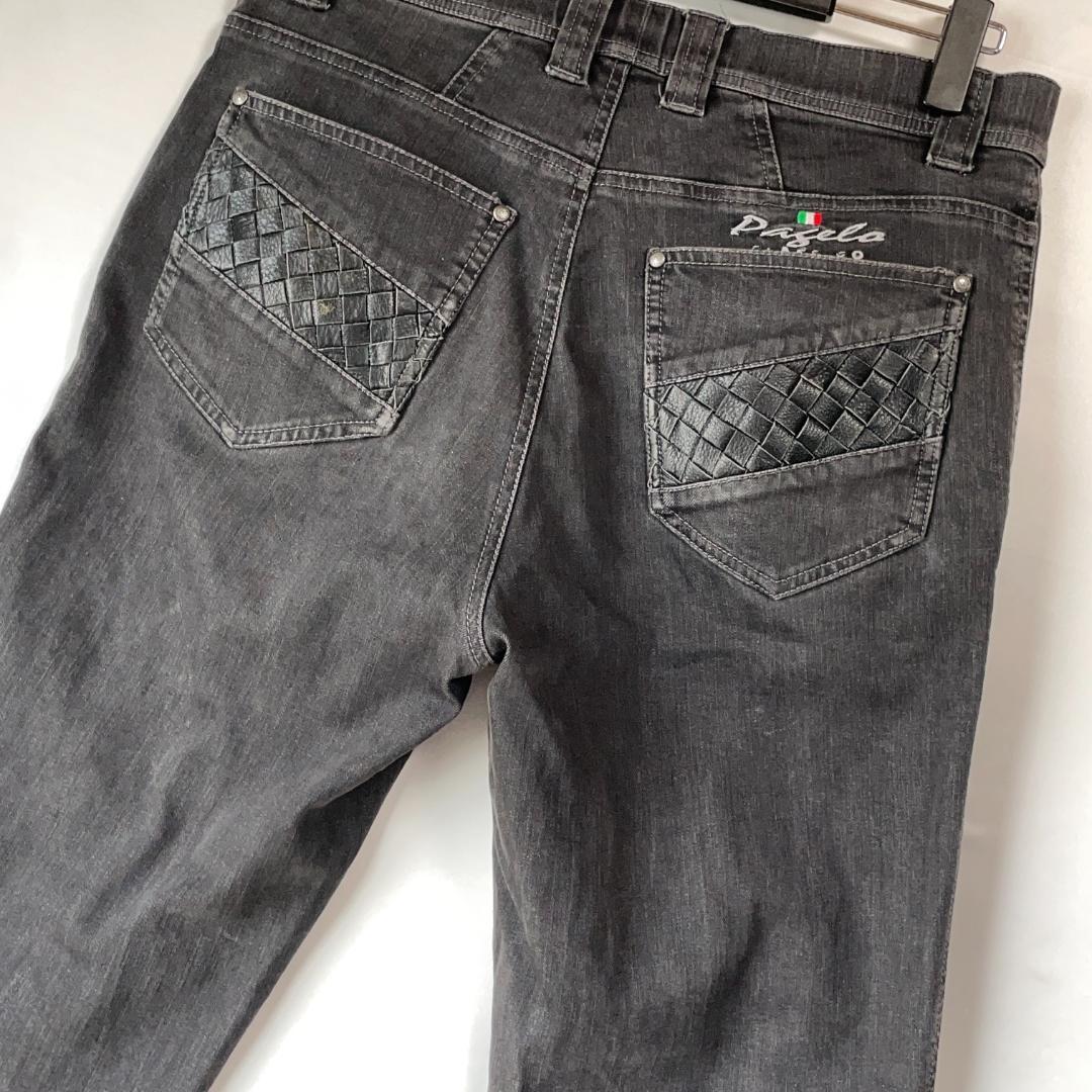未使用級 XL~ パジェロ レザー 編み込み 表記85 34インチ以上 デニム ジーンズ 黒 パンツ PAGELO拍卖