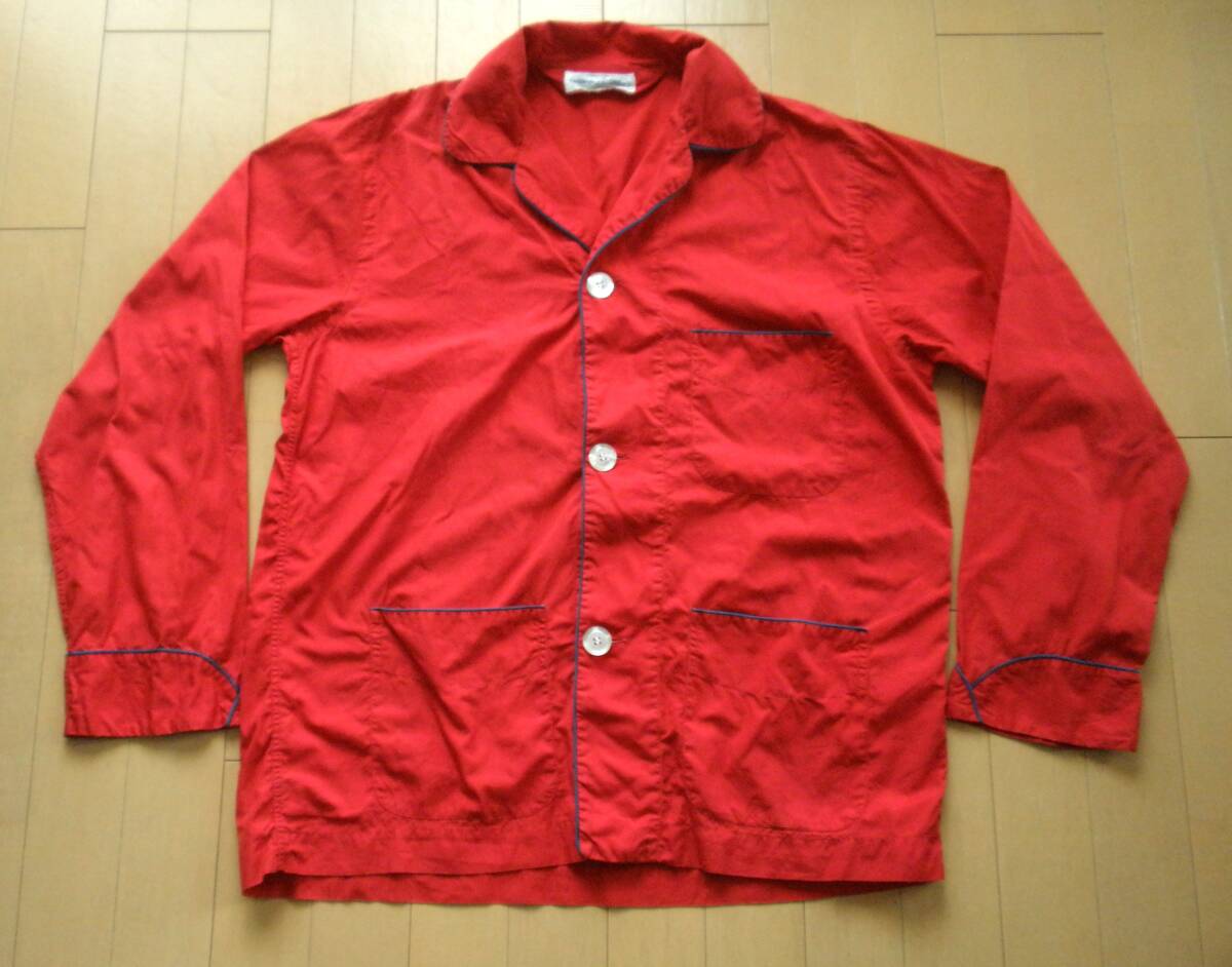 M【50's 60's/パジャマシャツ】赤 ヴィンテージ ニューヨーク コットンシャツ 三つボタン ジャケット 長袖 50年代 アメリカ 米国 古着拍卖
