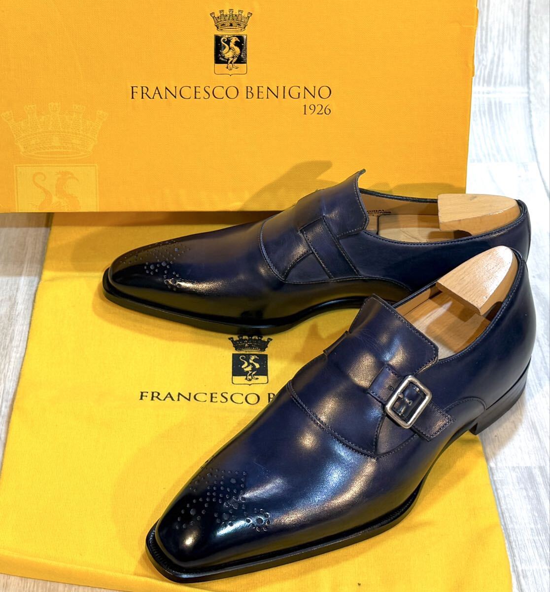 【未使用】FRANCESCO BENIGNO フランチェスコベニーニョ◆25cm 6.5◆モンクストラップ 革靴 ドレスシューズ ビジネスシューズ Italy製 本革拍卖