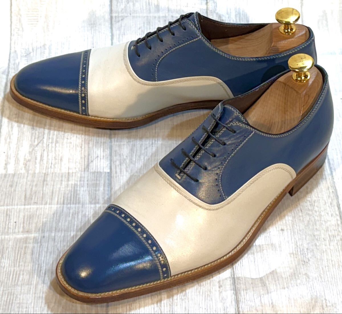 a.testoni ア・テストーニ◆24.5cm 6◆パンチドキャップトゥ オックスフォード 革靴 本革 ビジネスシューズ ドレスシューズ ITALY製 紐靴拍卖