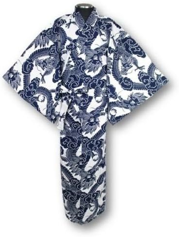 【日本製】龍『ドラゴン』が迫力満点の浴衣 白/紺 L拍卖