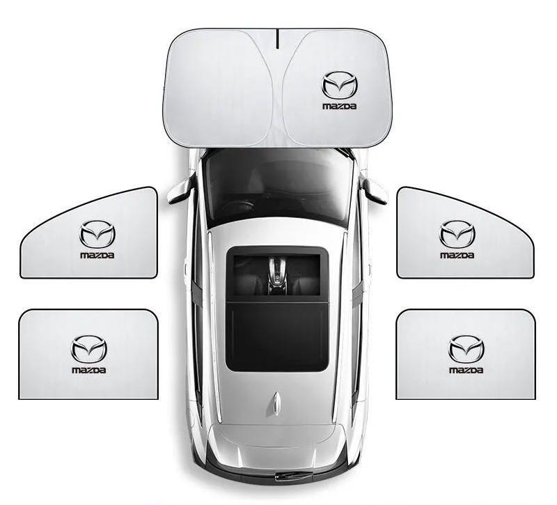 マツダ MAZDA ロゴ付サンシェード5点セット 磁石式車用カーテンUV保護&熱遮断車用日焼け防止 収納袋付フロントサンシェード社外品拍卖