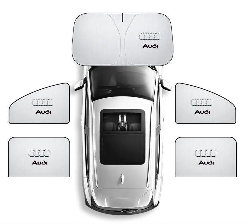 アウディ AUDI ロゴ付サンシェード5点セット 磁石式車用カーテンUV保護&熱遮断 収納袋付 車用日焼け防止フロントサンシェード社外品拍卖