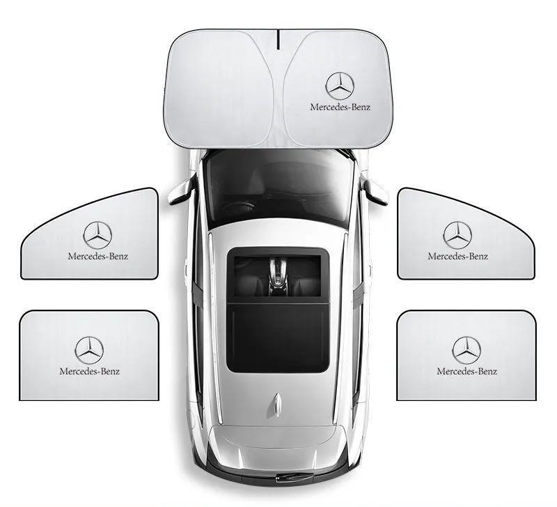 ベンツ BENZ  ロゴ付サンシェード5点セット 磁石式車用カーテンUV保護&熱遮断 収納袋付 車用日焼け防止フロントサンシェード社外品拍卖