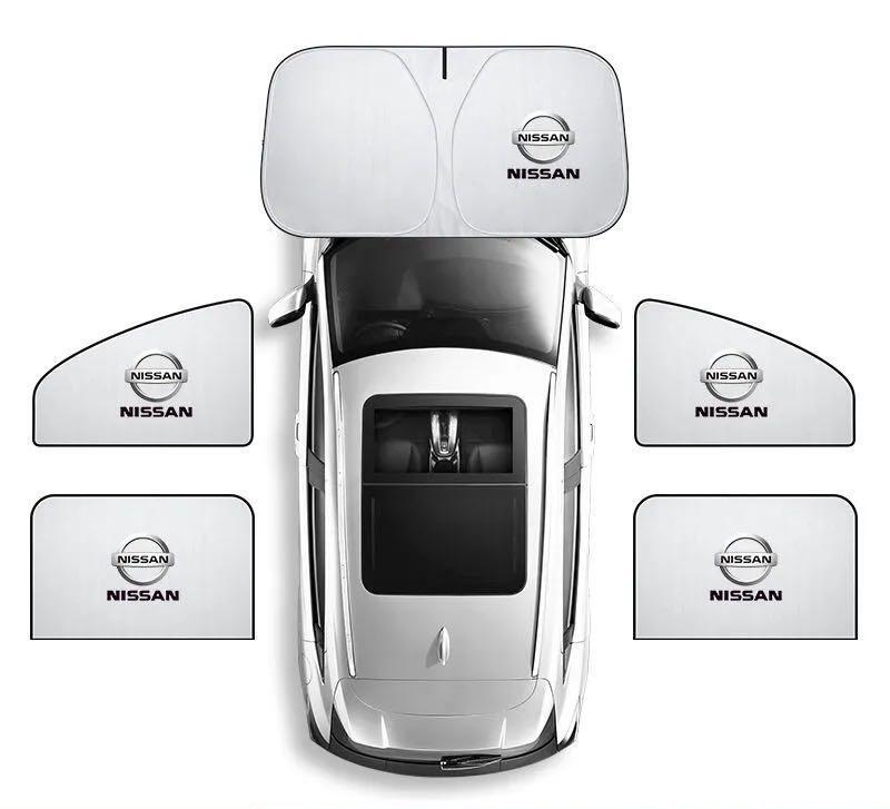 日産 NISSAN ロゴ付サンシェード5点セット 磁石式車用カーテンUV保護&熱遮断 収納袋付車用日焼け防止フロントサンシェード社外品拍卖