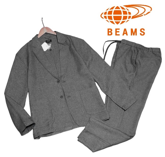 新品! BEAMS HEART 2B カジュアル セットアップ イージー スーツ ブラック (XL) ☆ ビームスハート メンズ ジャケット バーズアイ 黒 LL★拍卖