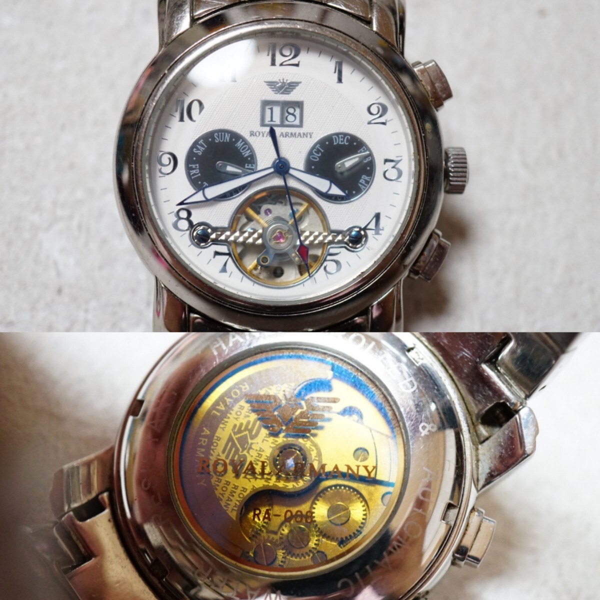 F780 稼働品 ROYAL ARMANY/ロイヤル・アルマーニ スケルトン 自動巻き メンズ 腕時計 ブランド アクセサリー ヴィンテージ 不動品拍卖