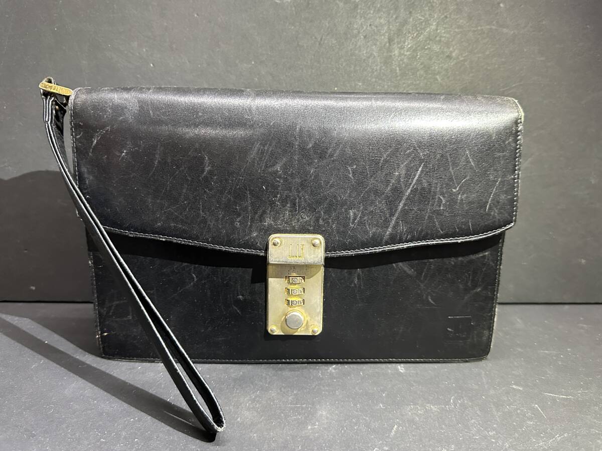 ★コレクター必見!! 当時物 現状品 dunhill GERMANY ダンヒル ビンテージ 本革 レザー セカンドバック ブラック 正規品 鞄 お洒落 KZ49拍卖