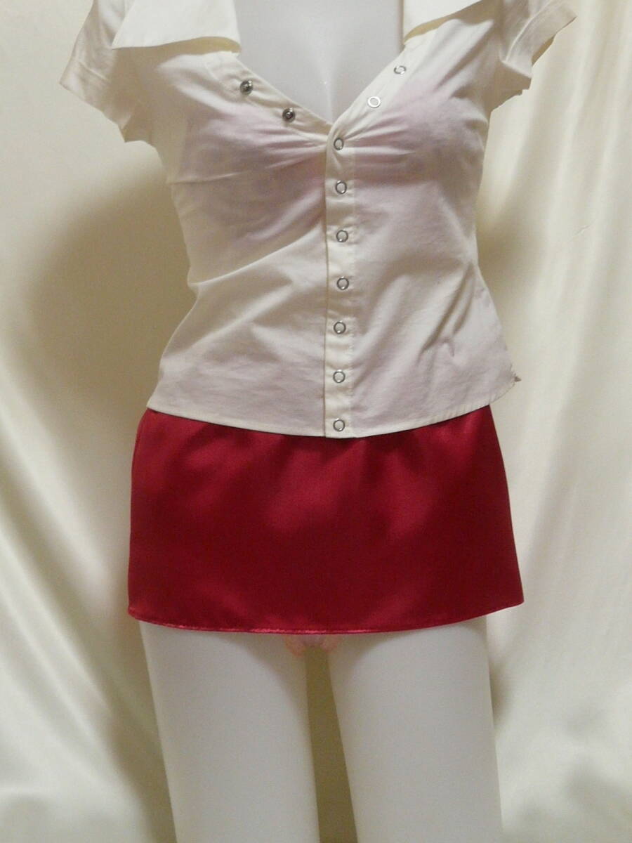 ♪♪明るい赤サテンの超マイクロミニ☆しっとり感^^♪♪拍卖